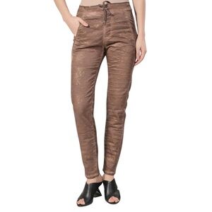 Alembika Iconic Stretch Jeans Size 5 | US 14-16 NWT Brown Distressed Tapered
